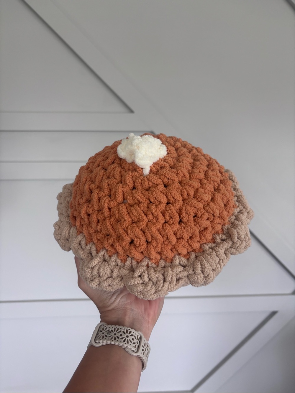 Handmade Cozy Crochet Pumpkin pie - Rust & Beige